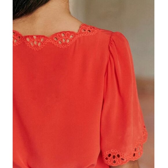 BEST Sezane Francia Silk Blouse Top - Coral Orange Red French FR36/US4 - Picture 3 of 7
